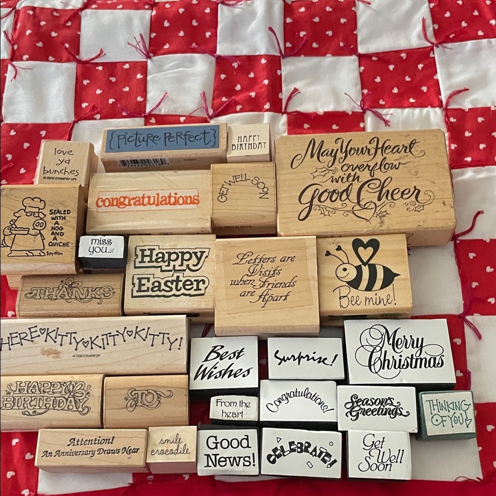 Assorted Rubber Stamps Set Words and Sayings Preowned For Crafting Projects